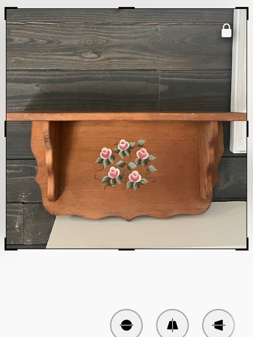 COUNTRY Wooden Wall Shelf with Hand-Painted Pink Rose Detail 1980-1990’s.